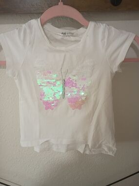 H&M Girls' White Sequin Butterfly Tee